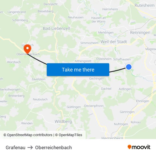 Grafenau to Oberreichenbach map