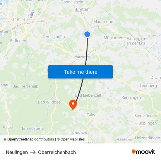 Neulingen to Oberreichenbach map