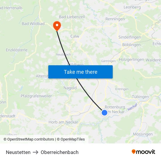 Neustetten to Oberreichenbach map