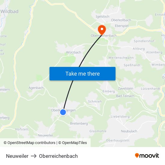 Neuweiler to Oberreichenbach map