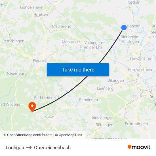 Löchgau to Oberreichenbach map