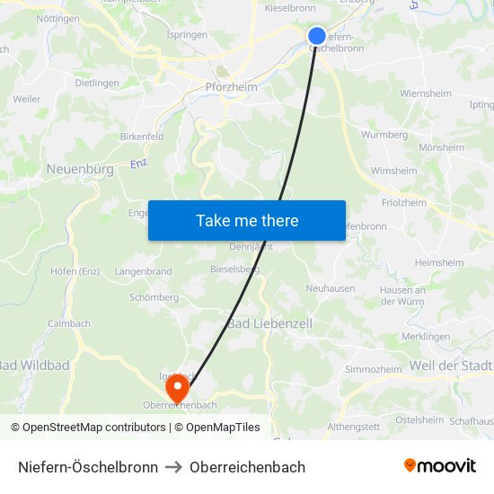 Niefern-Öschelbronn to Oberreichenbach map