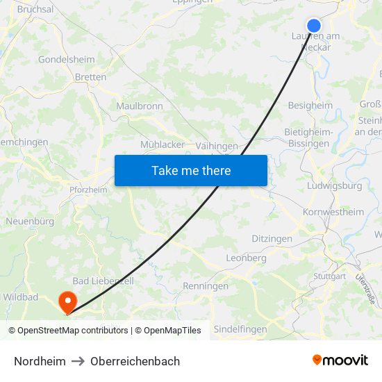 Nordheim to Oberreichenbach map