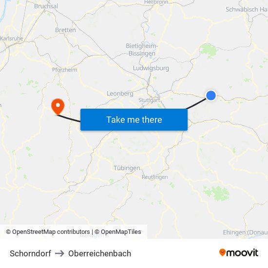 Schorndorf to Oberreichenbach map