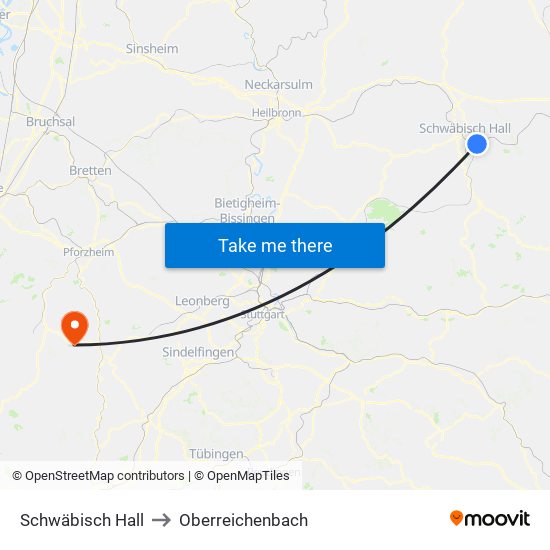 Schwäbisch Hall to Oberreichenbach map