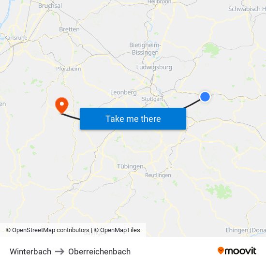 Winterbach to Oberreichenbach map