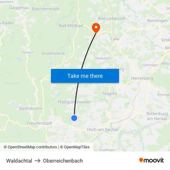 Waldachtal to Oberreichenbach map