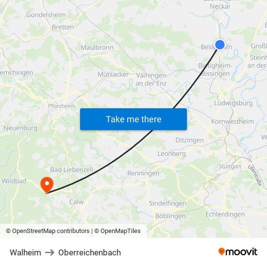 Walheim to Oberreichenbach map