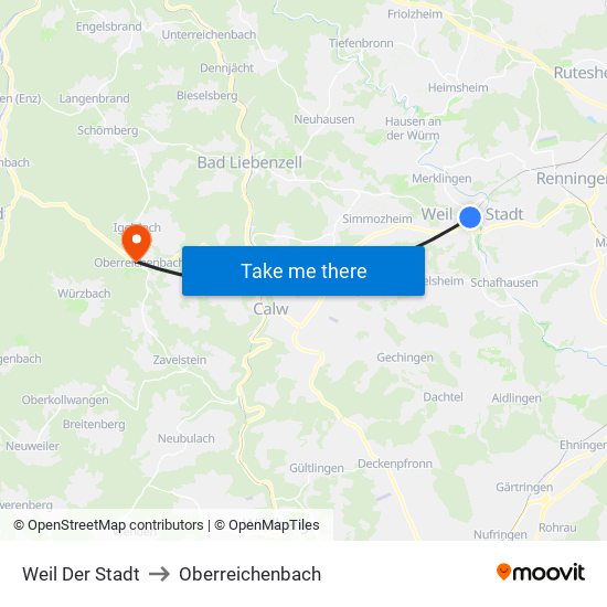 Weil Der Stadt to Oberreichenbach map