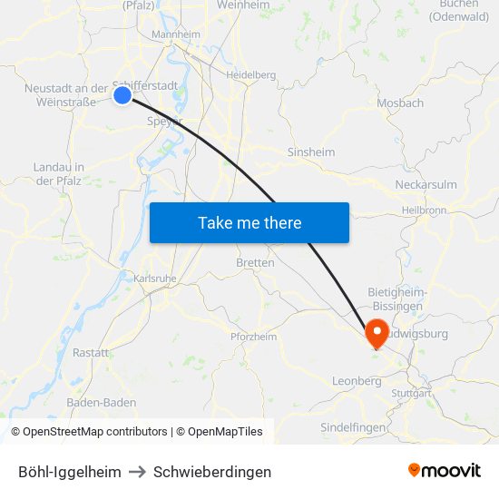 Böhl-Iggelheim to Schwieberdingen map