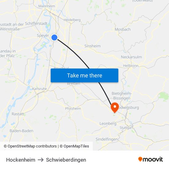 Hockenheim to Schwieberdingen map