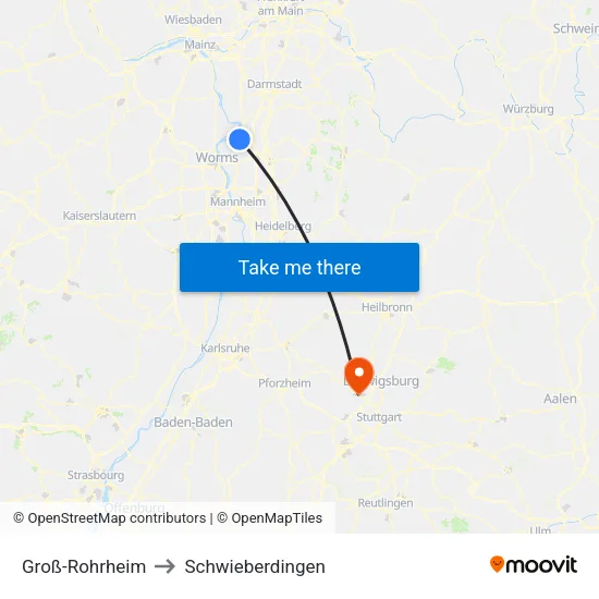 Groß-Rohrheim to Schwieberdingen map