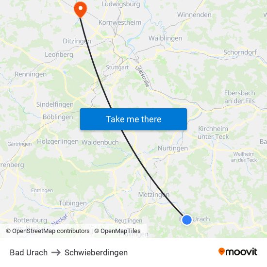 Bad Urach to Schwieberdingen map