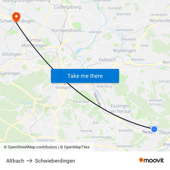 Altbach to Schwieberdingen map