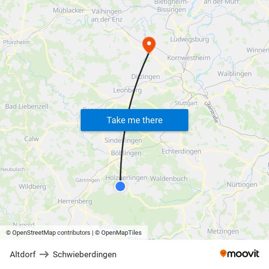 Altdorf to Schwieberdingen map