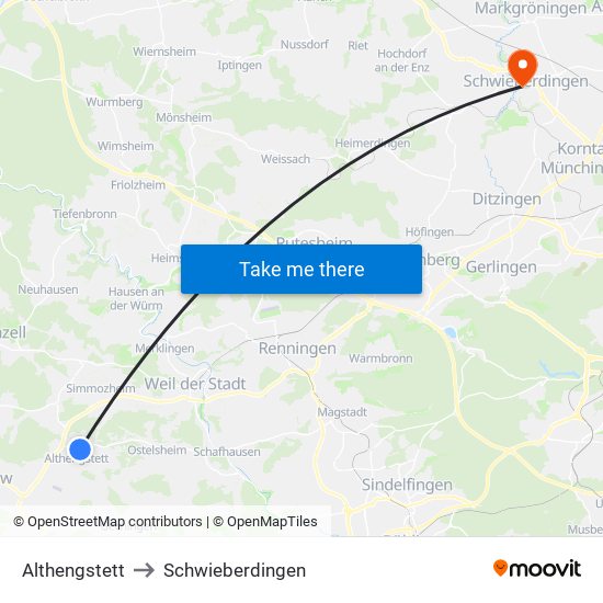 Althengstett to Schwieberdingen map