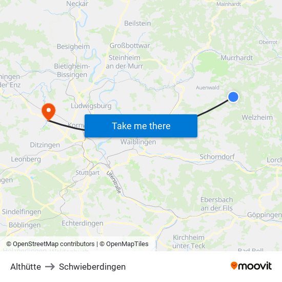 Althütte to Schwieberdingen map