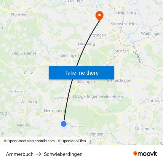 Ammerbuch to Schwieberdingen map