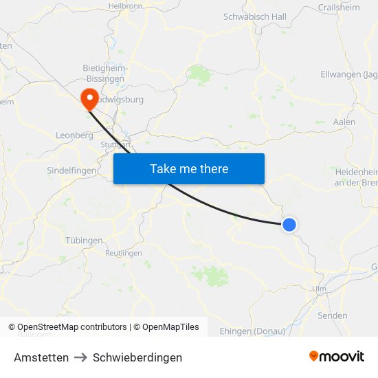 Amstetten to Schwieberdingen map