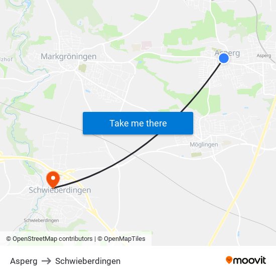Asperg to Schwieberdingen map