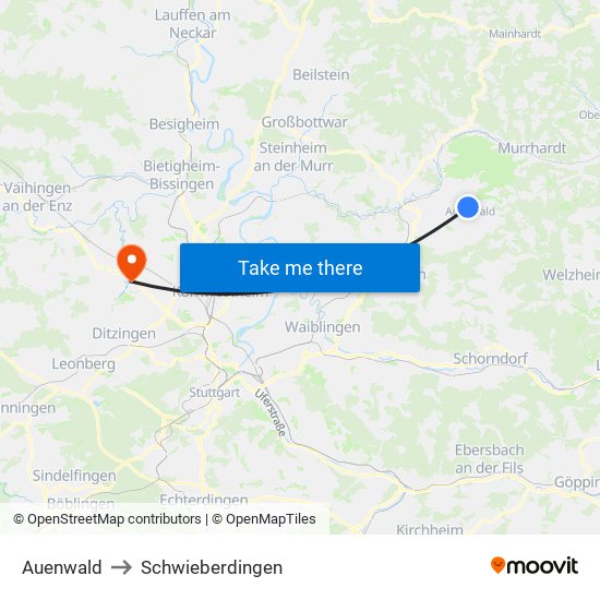 Auenwald to Schwieberdingen map
