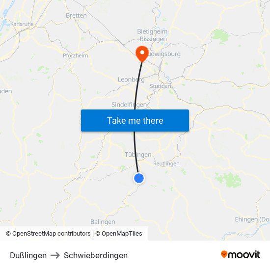 Dußlingen to Schwieberdingen map