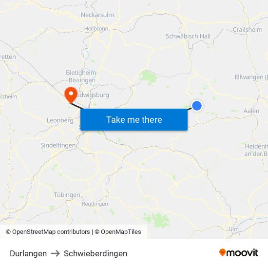 Durlangen to Schwieberdingen map