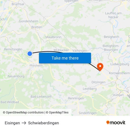 Eisingen to Schwieberdingen map