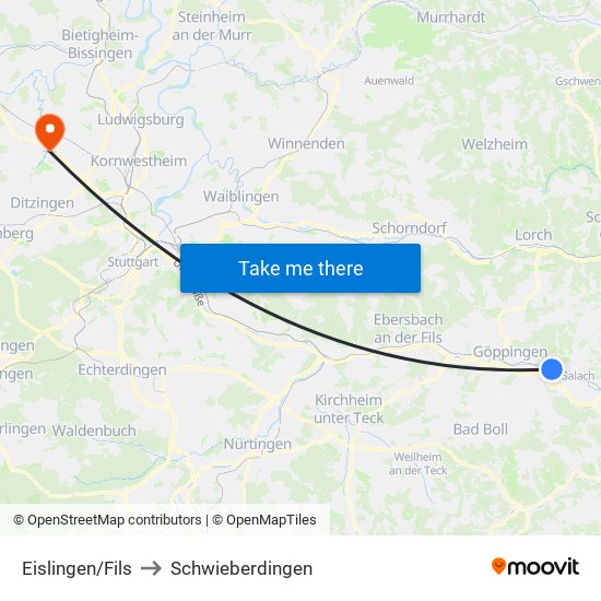 Eislingen/Fils to Schwieberdingen map