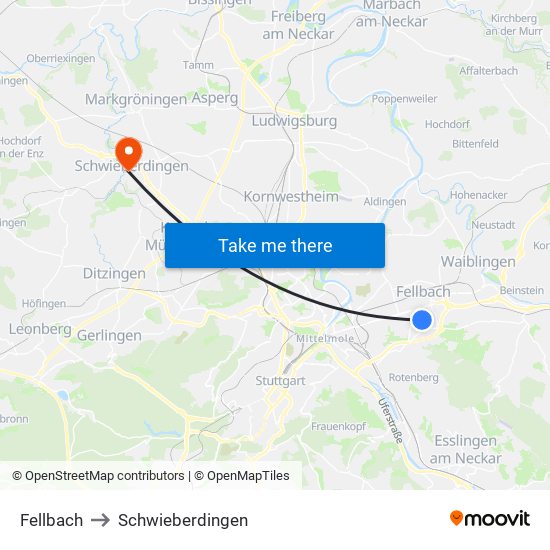 Fellbach to Schwieberdingen map