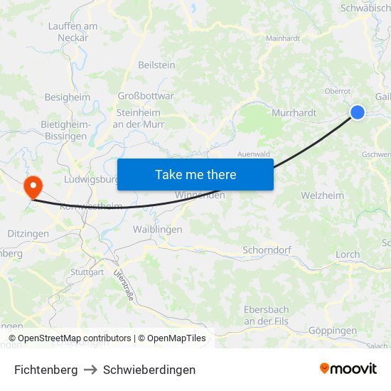 Fichtenberg to Schwieberdingen map