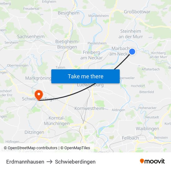 Erdmannhausen to Schwieberdingen map