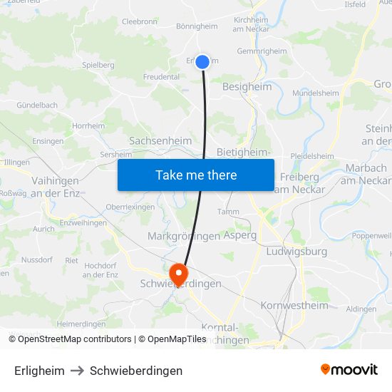 Erligheim to Schwieberdingen map