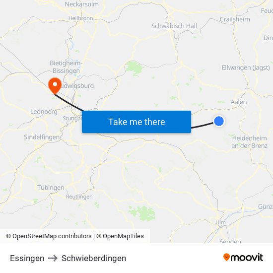Essingen to Schwieberdingen map
