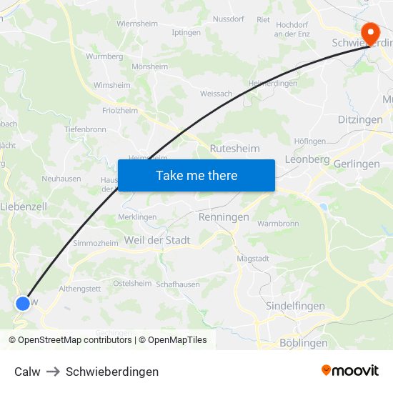 Calw to Schwieberdingen map