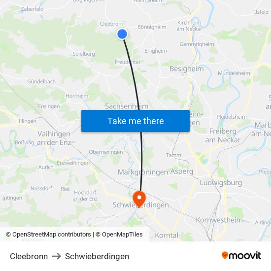 Cleebronn to Schwieberdingen map