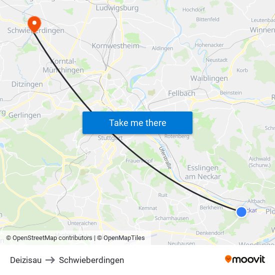 Deizisau to Schwieberdingen map