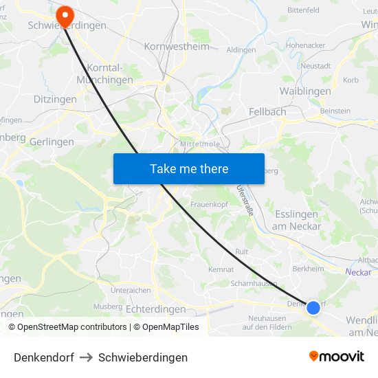 Denkendorf to Schwieberdingen map
