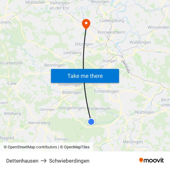 Dettenhausen to Schwieberdingen map