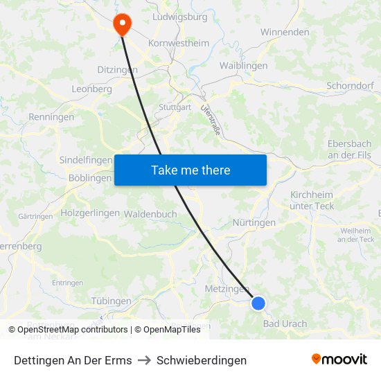 Dettingen An Der Erms to Schwieberdingen map