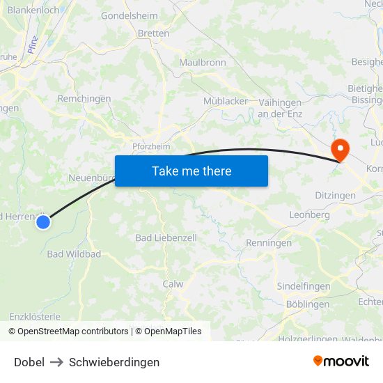 Dobel to Schwieberdingen map