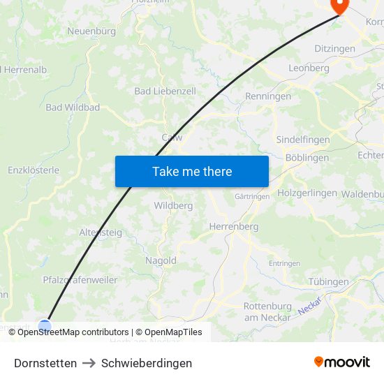 Dornstetten to Schwieberdingen map