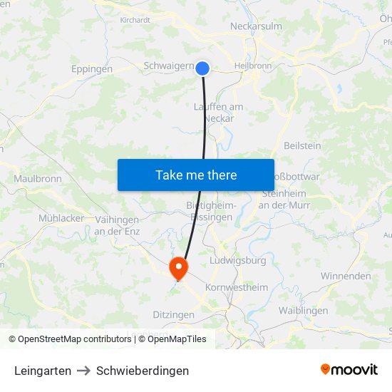 Leingarten to Schwieberdingen map