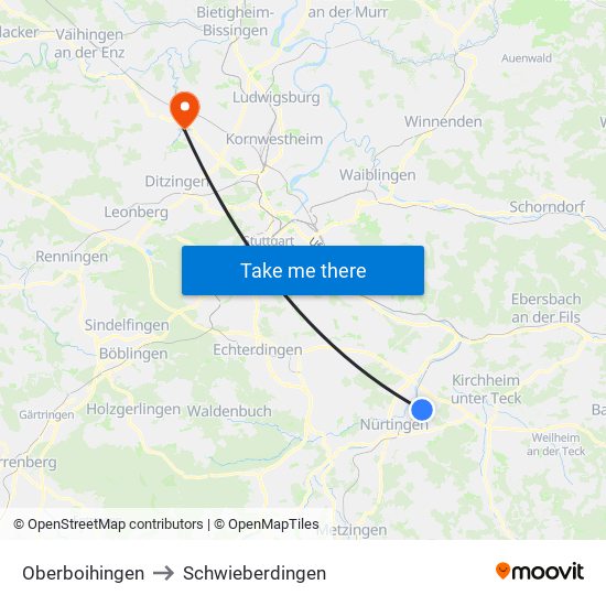 Oberboihingen to Schwieberdingen map