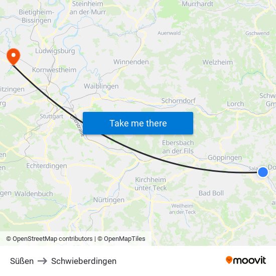 Süßen to Schwieberdingen map