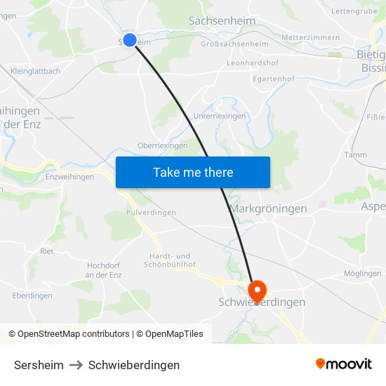 Sersheim to Schwieberdingen map