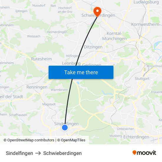 Sindelfingen to Schwieberdingen map