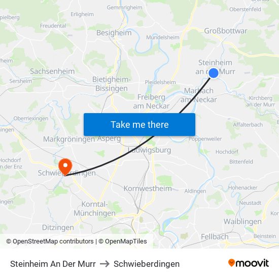 Steinheim An Der Murr to Schwieberdingen map