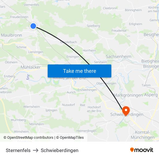 Sternenfels to Schwieberdingen map