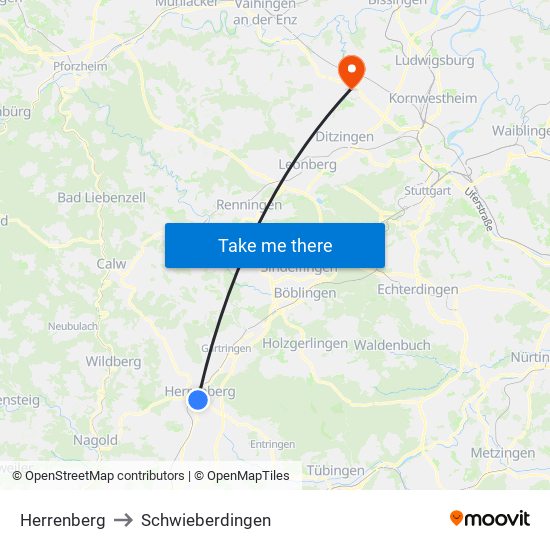 Herrenberg to Schwieberdingen map